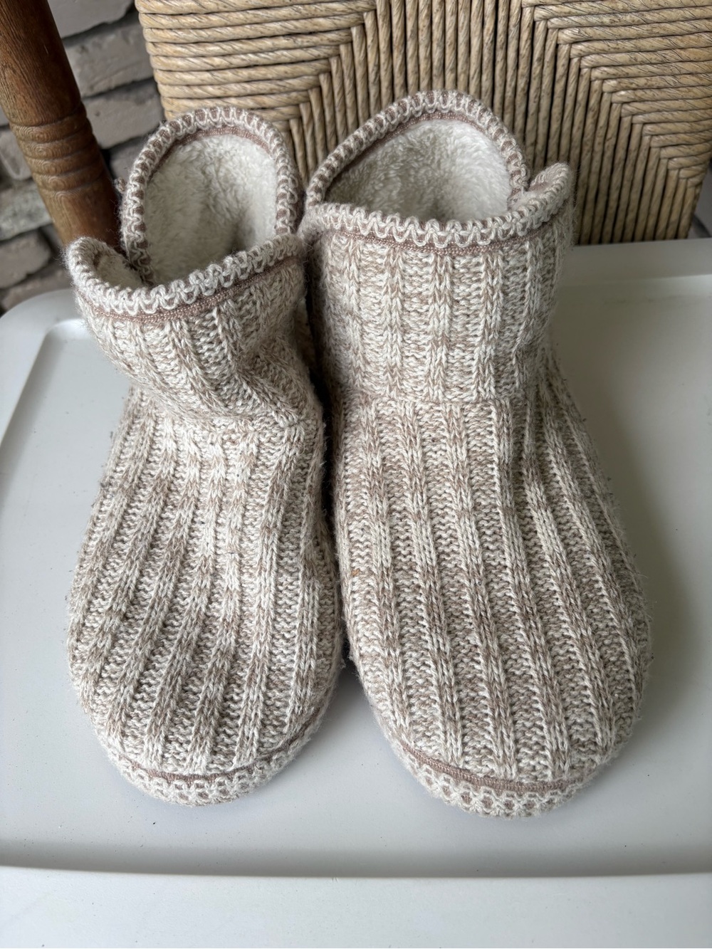 Muk Luks Cozy Cable Knit Slippers. Cream